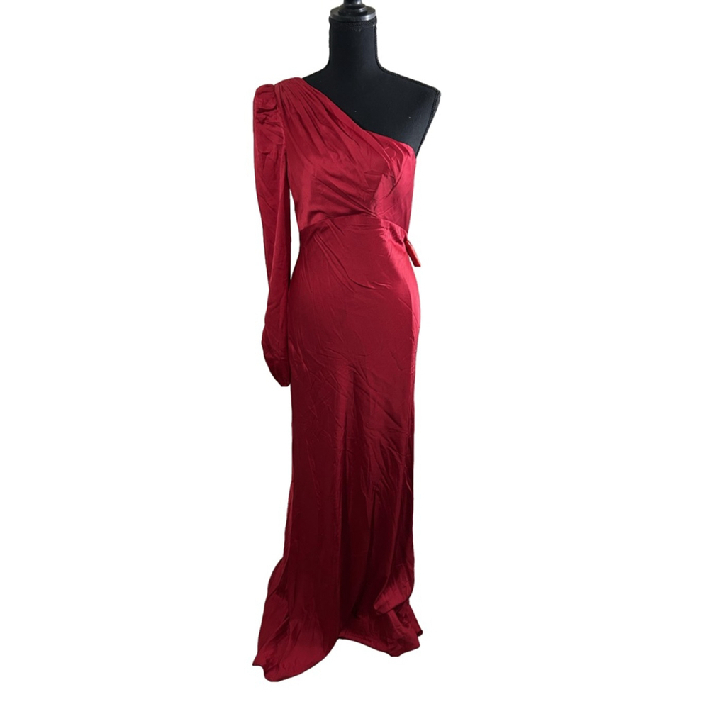 NWT Women's Mac Duggal One Shoulder Gown Size 4 Red #55401